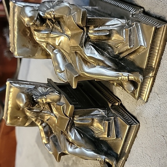 Vtg Cast Metal Bookends Philadelphia Manufacturing Thinking Scholar Book End Set - Picture 11 of 12